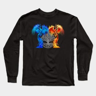Fantasy Fire And Ice Phoenix Silver Tree Of Life Long Sleeve T-Shirt